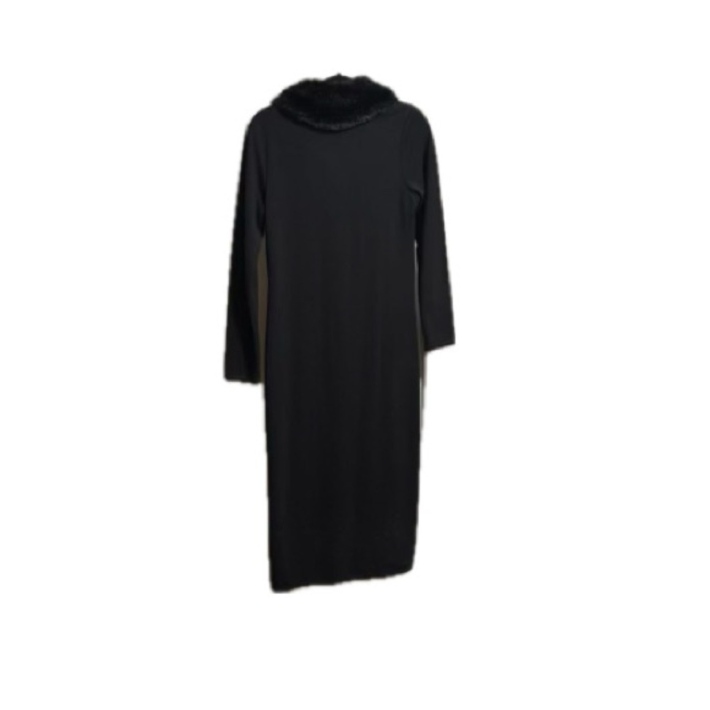 A-List Long Black Coat With Faux Fur Collar View 5